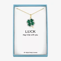 Womens Simulated Green Emerald 14K Gold Over Brass Clover 16 Inch Pendant Necklace