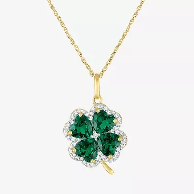 Womens Simulated Green Emerald 14K Gold Over Brass Clover 16 Inch Pendant Necklace