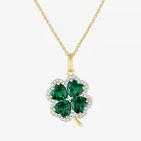 Womens Simulated Green Emerald 14K Gold Over Brass Clover 16 Inch Pendant Necklace
