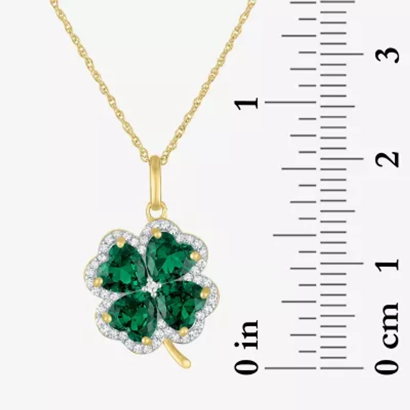 Womens Simulated Green Emerald 14K Gold Over Brass Clover 16 Inch Pendant Necklace