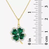 Womens Simulated Green Emerald 14K Gold Over Brass Clover 16 Inch Pendant Necklace