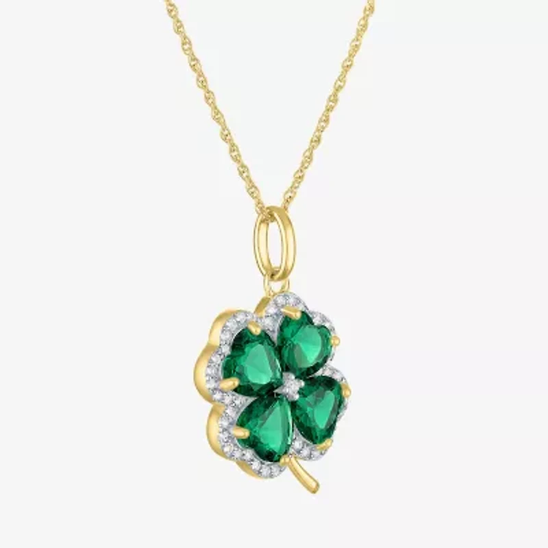 Womens Simulated Green Emerald 14K Gold Over Brass Clover 16 Inch Pendant Necklace