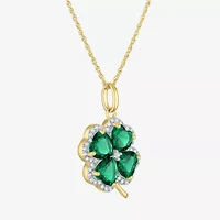 Womens Simulated Green Emerald 14K Gold Over Brass Clover 16 Inch Pendant Necklace