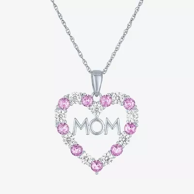 Womens Lab Created Pink Sapphire Pure Silver Over Brass Heart 16 Inch Pendant Necklace