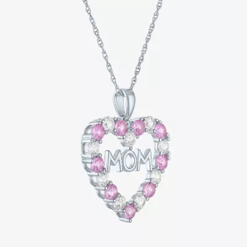 Womens Lab Created Pink Sapphire Pure Silver Over Brass Heart 16 Inch Pendant Necklace