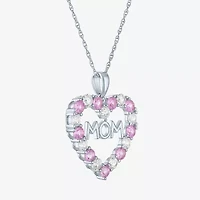 Womens Lab Created Pink Sapphire Pure Silver Over Brass Heart 16 Inch Pendant Necklace