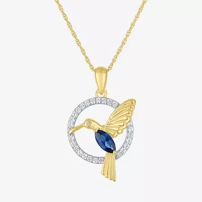 Womens Lab Created Blue Sapphire 14K Gold Over Brass 16 Inch Pendant Necklace
