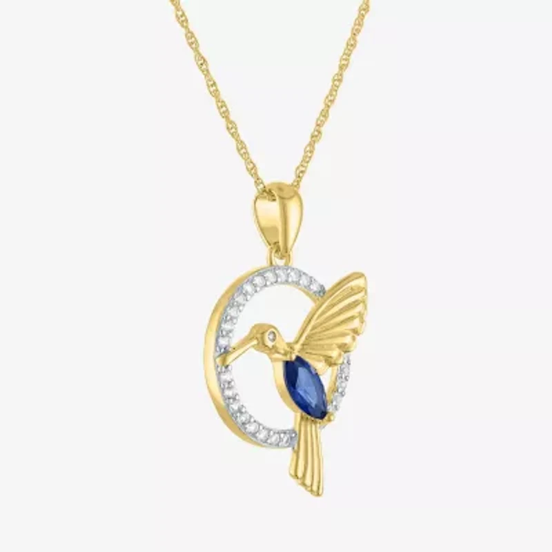 Womens Lab Created Blue Sapphire 14K Gold Over Brass 16 Inch Pendant Necklace
