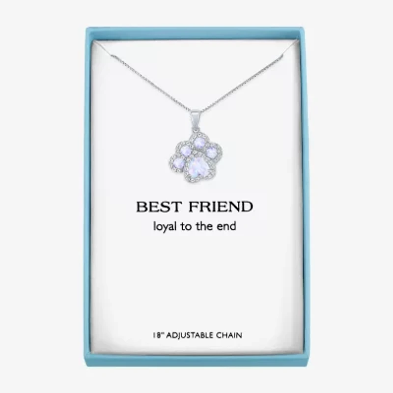 Womens Lab Created White Opal Pure Silver Over Brass 16 Inch Pendant Necklace