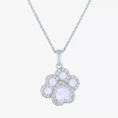Womens Lab Created White Opal Pure Silver Over Brass 16 Inch Pendant Necklace