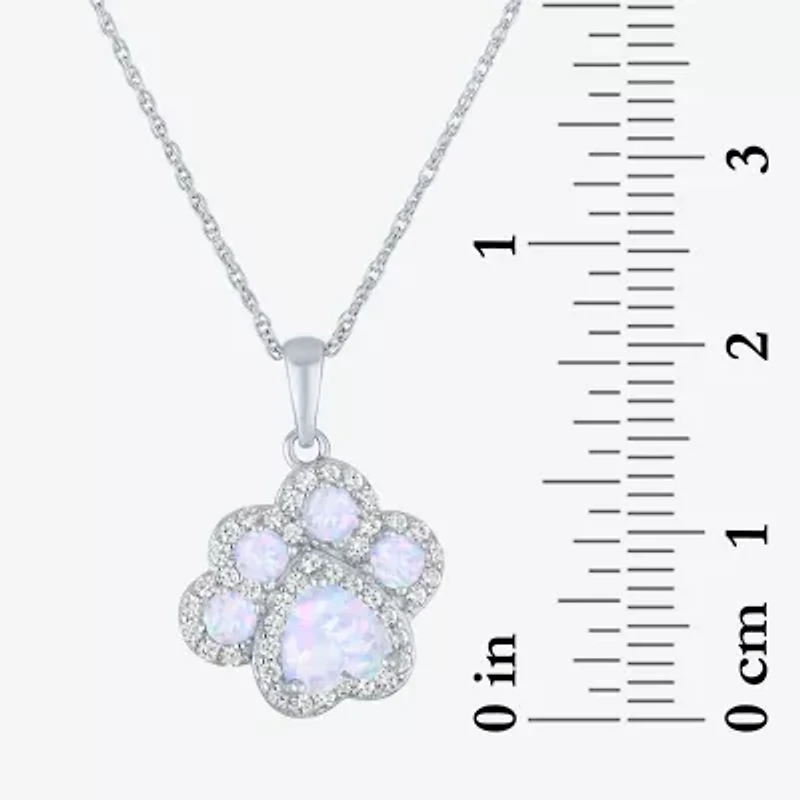 Womens Lab Created White Opal Pure Silver Over Brass 16 Inch Pendant Necklace