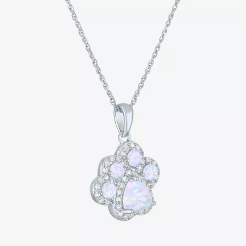 Womens Lab Created White Opal Pure Silver Over Brass 16 Inch Pendant Necklace