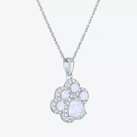 Womens Lab Created White Opal Pure Silver Over Brass 16 Inch Pendant Necklace