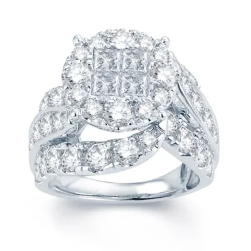 5 CT.T.W. Natural Diamond Halo 14K White Gold Engagement Ring