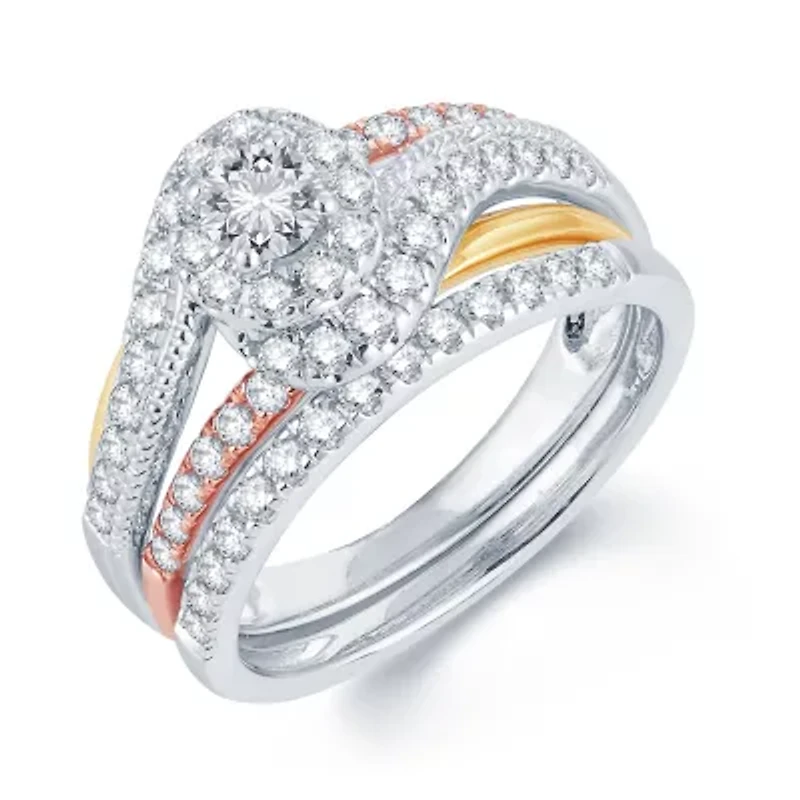 1 CT.T.W. Natural Diamond 14K Tri-Color Gold Engagement Ring