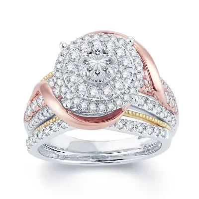 1 1/2 CT.T.W. Natural Diamond 14K  Tri-Color Gold Engagement Ring