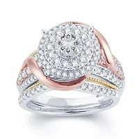 1 1/2 CT.T.W. Natural Diamond 14K  Tri-Color Gold Engagement Ring