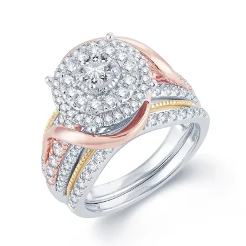 1 1/2 CT.T.W. Natural Diamond 14K  Tri-Color Gold Engagement Ring