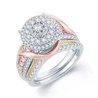 1 1/2 CT.T.W. Natural Diamond 14K  Tri-Color Gold Engagement Ring