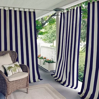Elrene Home Fashions Highland Stripe Uv 50+ Tab Top Light-Filtering Single Outdoor Curtain Panel