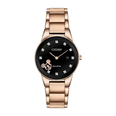 Citizen Disney Mickey Mouse Womens Rose Goldtone Stainless Steel Bracelet Watch Ga1056-54w