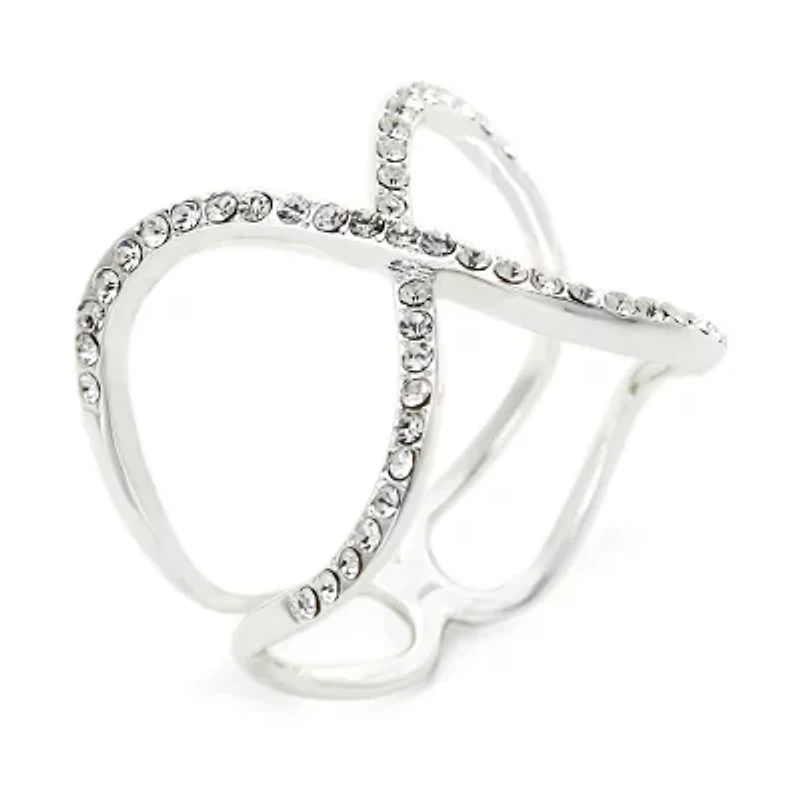 Sparkle Allure Womens Crystal Pure Silver Over Brass Hypoallergenic Crossover Cocktail Ring