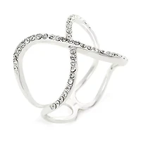 Sparkle Allure Womens Crystal Pure Silver Over Brass Hypoallergenic Crossover Cocktail Ring