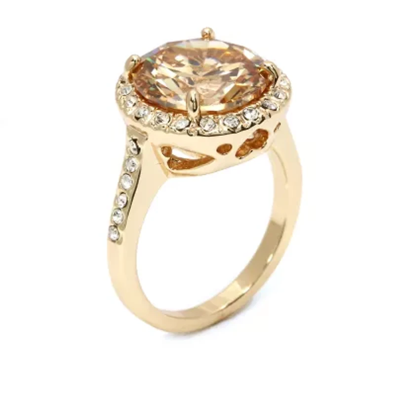 Sparkle Allure Womens White Crystal 14K Gold Over Brass Hypoallergenic Halo Cocktail Ring