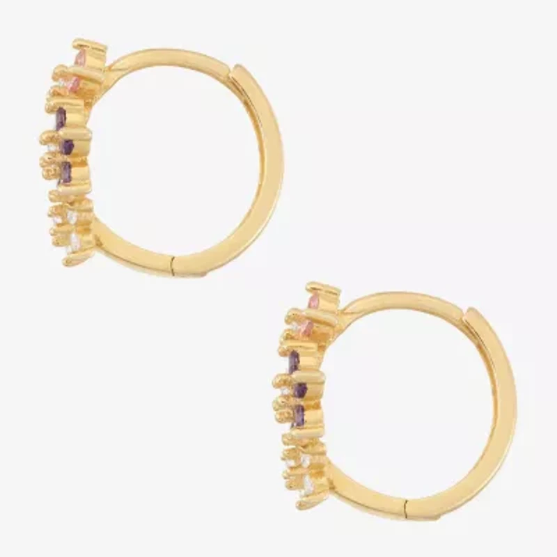 Girls Multi Color Cubic Zirconia 14K Gold Over Silver 12.8mm Flower Hoop Earrings