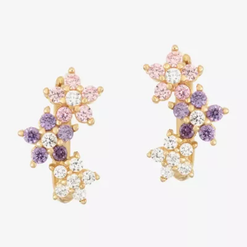 Girls Multi Color Cubic Zirconia 14K Gold Over Silver 12.8mm Flower Hoop Earrings