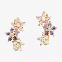Girls Multi Color Cubic Zirconia 14K Gold Over Silver 12.8mm Flower Hoop Earrings