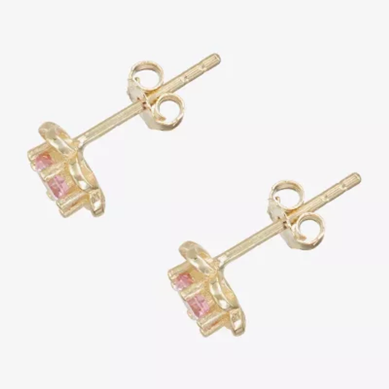 Children'S Pink Cubic Zirconia 14K Gold Over Silver 5mm Flower Stud Earrings
