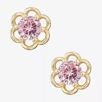 Children'S Pink Cubic Zirconia 14K Gold Over Silver 5mm Flower Stud Earrings