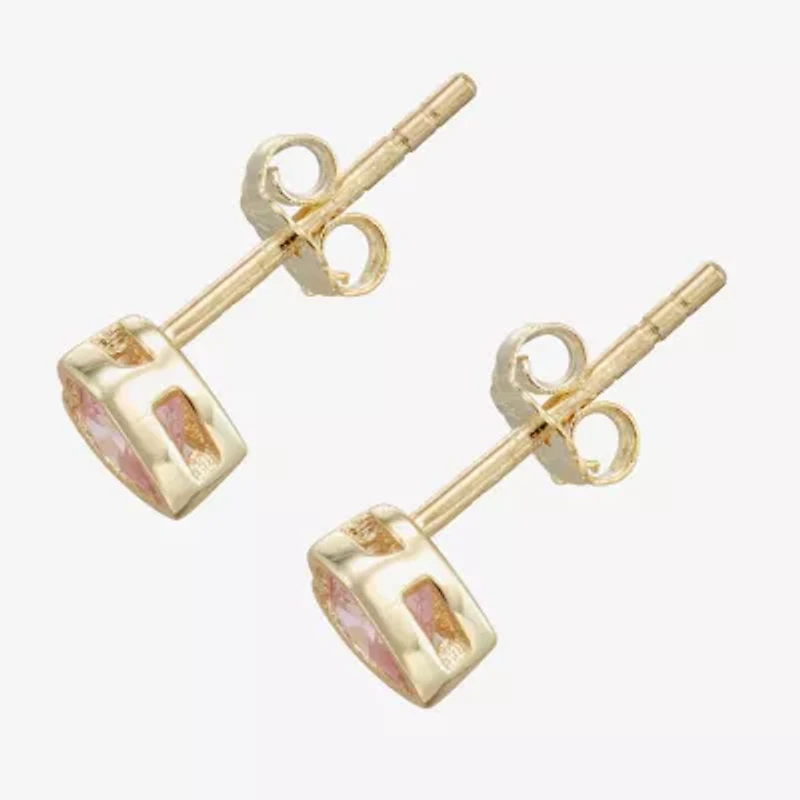 Children'S Pink Cubic Zirconia 14K Gold Over Silver 10.5mm Heart Stud Earrings