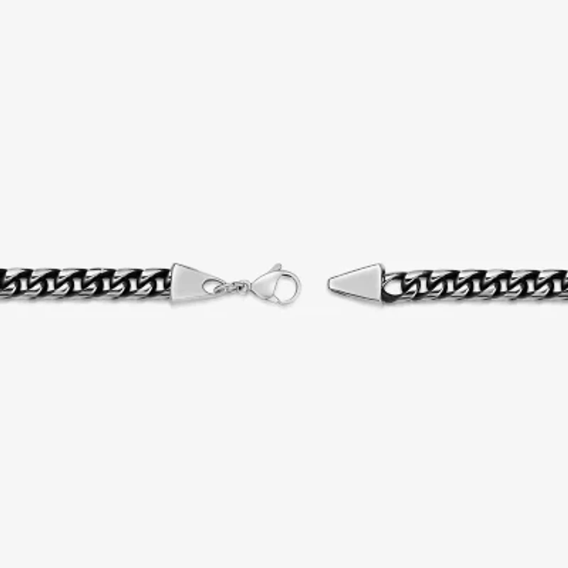 Mens Stainless Steel & Black IP 8mm Foxtail Chain Necklace