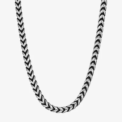Mens Stainless Steel & Black IP 8mm Foxtail Chain Necklace
