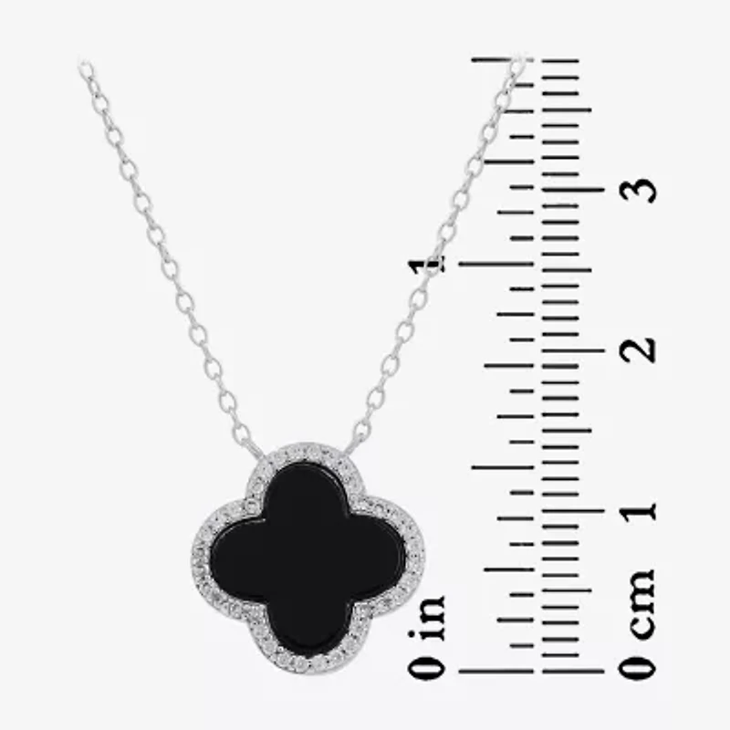 Womens Black Onyx Sterling Silver 16 1/2 Inch Pendant Necklace