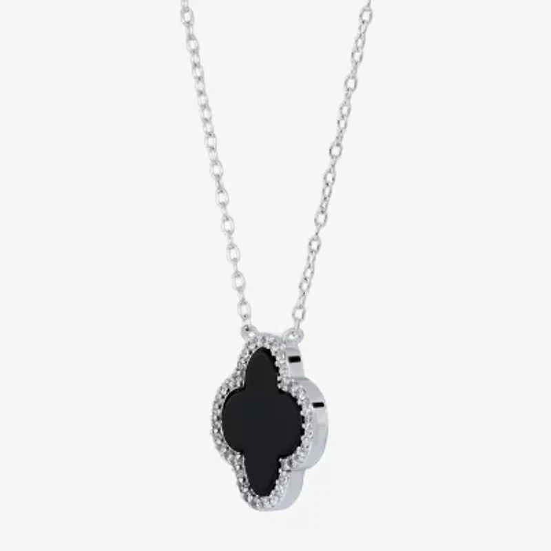 Womens Black Onyx Sterling Silver 16 1/2 Inch Pendant Necklace