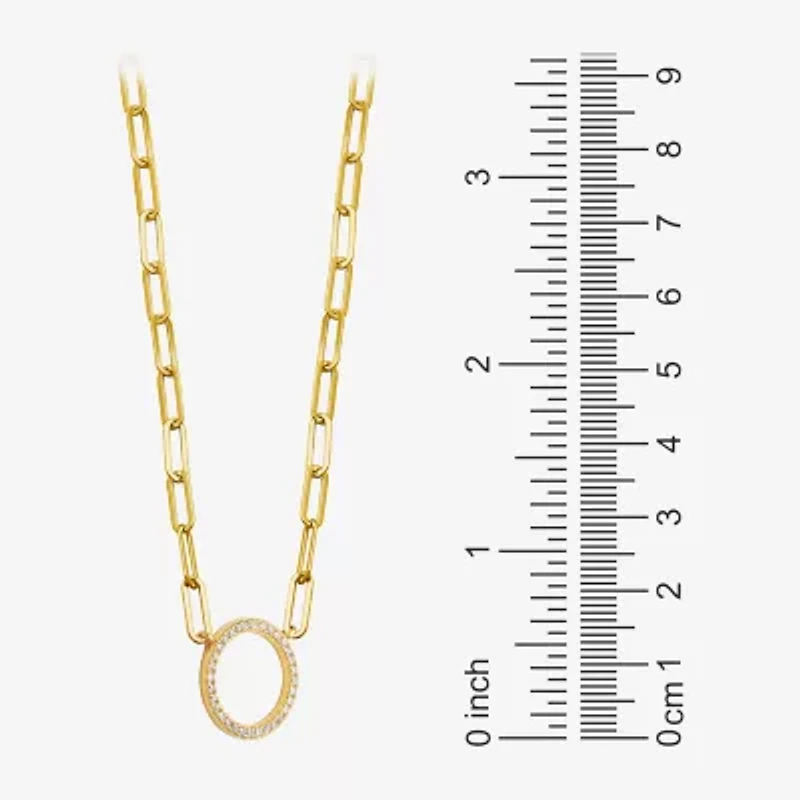 Paris 1901 By Charles Garnier Womens White Cubic Zirconia 18K Gold Over Silver Circle Paperclip 18 Inch Pendant Necklace
