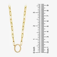 Paris 1901 By Charles Garnier Womens White Cubic Zirconia 18K Gold Over Silver Circle Paperclip 18 Inch Pendant Necklace