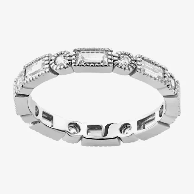 Womens Cubic Zirconia Sterling Silver Band