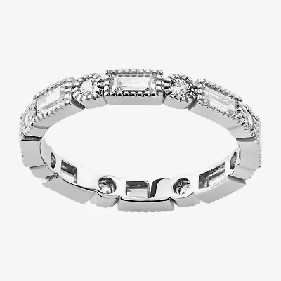Womens Cubic Zirconia Sterling Silver Band