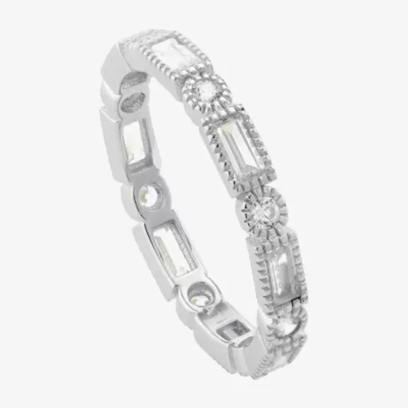 Womens Cubic Zirconia Sterling Silver Band