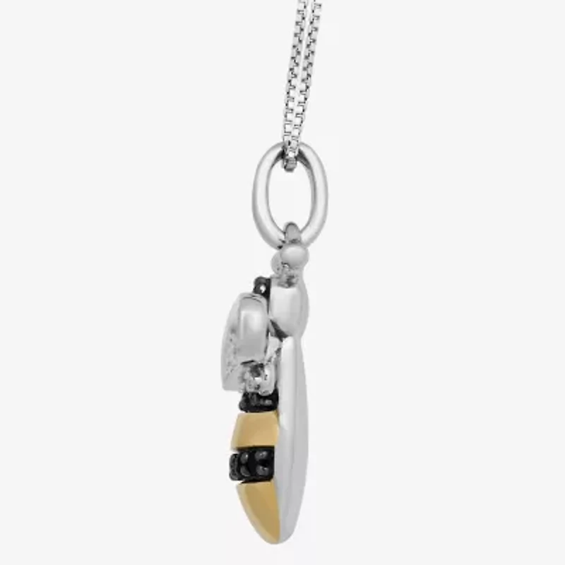 Bee Womens 1/10 CT. T.W. Natural Black Diamond 14K Gold Over Silver Sterling Silver 18 Inch Pendant Necklace