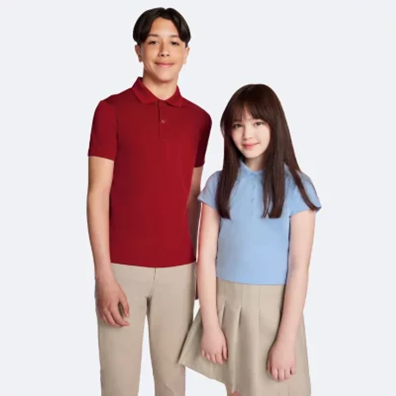 IZOD Performance Mesh Little & Big Kid Girls Short Sleeve Regular Fit Wrinkle Resistant Moisture Wicking Polo Shirt