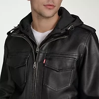 Levi's Mens Faux Leather Hooded Midweight Jacket
