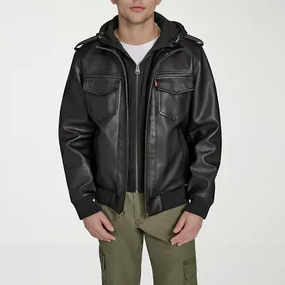 Levi's Mens Faux Leather Hooded Midweight Jacket