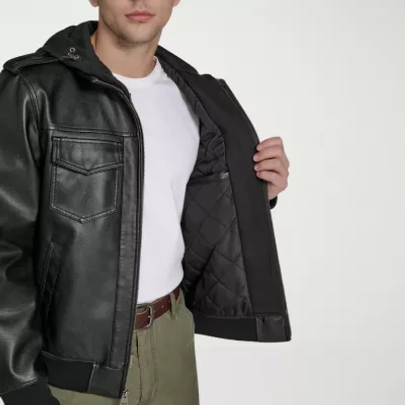 Levi's Mens Faux Leather Hooded Midweight Jacket