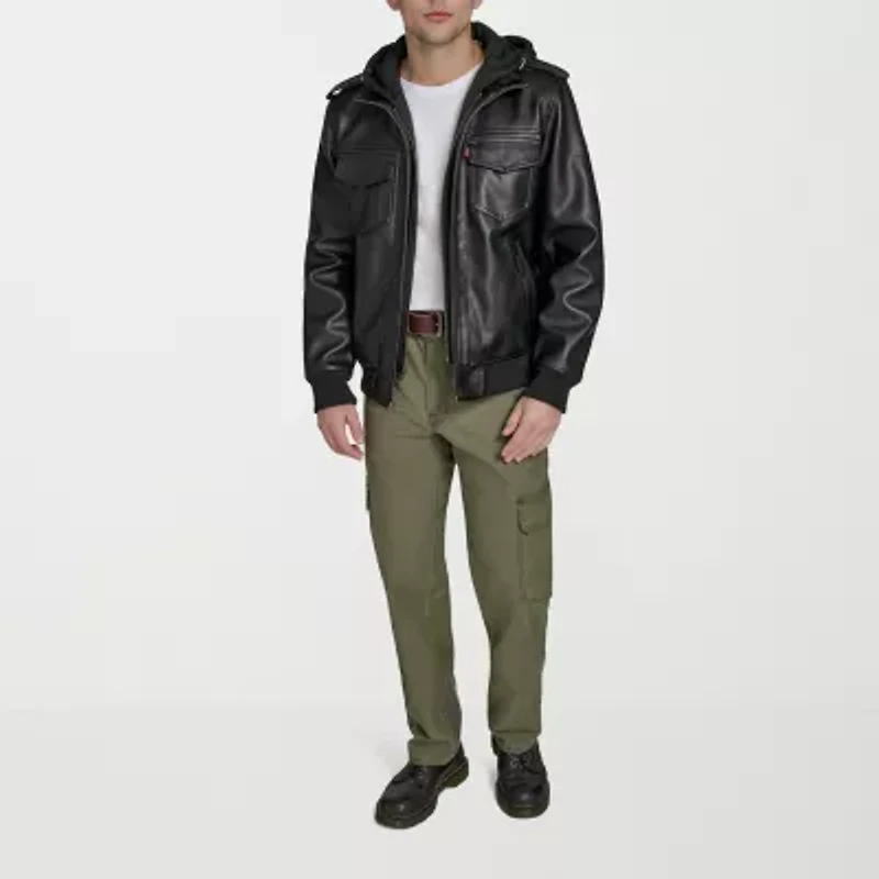 Levi's Mens Faux Leather Hooded Midweight Jacket