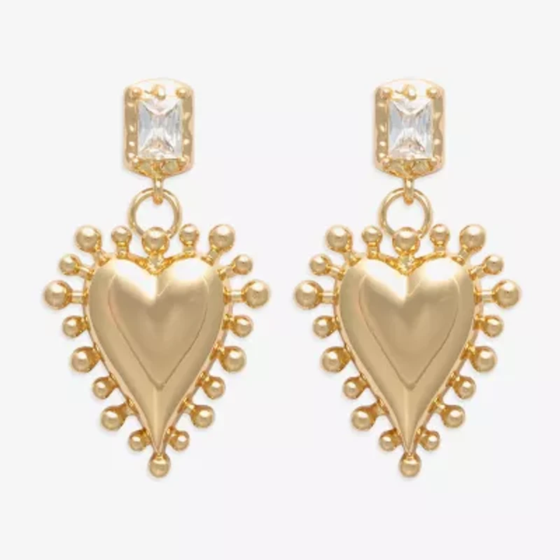 Bijoux Bar Gold Tone Womens Pink Cubic Zirconia Heart Drop Earrings